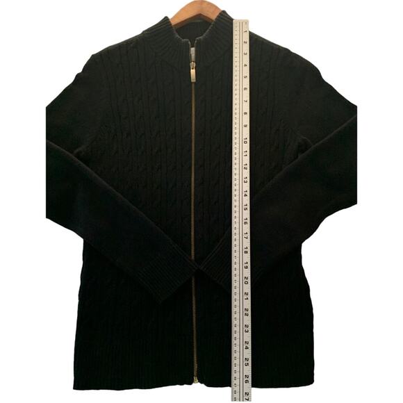 CHARTER CLUB Womens Black Full Zip Front Closure Cardigan Gold Tone Zipper Large - Picture 4 of 9